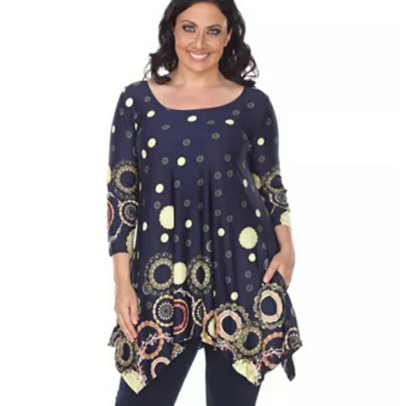 White Mark Top Tunic blue navy elegant Plus 1X - Picture 3 of 4